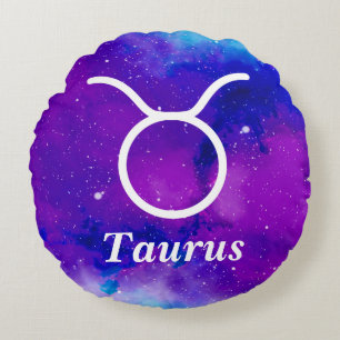 Coussins Ronds Symbole Taurus Nebula espace bleu violet