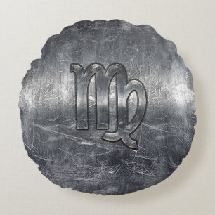 Coussins Ronds Symbole Virgo Zodiac Grunge Style Distressed
