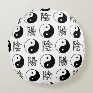 Coussins Ronds SYMBOLE YINyang Blanc Motif chinois