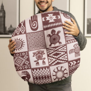 Coussins Ronds Symboles ethniques des Amérindiens Motif Brown
