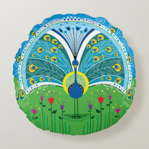 Coussins Ronds Symétrie de paon enchanteresse