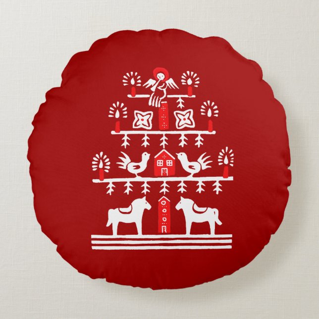 Coussins Ronds Sympa Festif Scandi Rouge Blanc Arbre de Noël (Devant)