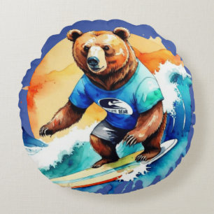 Coussins Ronds T-Shirt ours drôle qui fait du surf