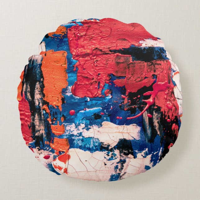 Coussins Ronds Tableau bleu, orange, rouge et noir (Devant)