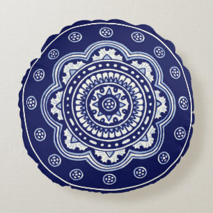 Coussins Ronds Talavera bleu et blanc Cinq