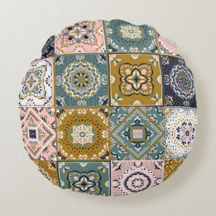 Coussins Ronds Talavera Indian : Patchwork, Ethnic Mosaic.