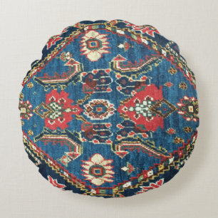 Coussins Ronds Tapis Ancien, Oriental Perse, Turc, Bleu