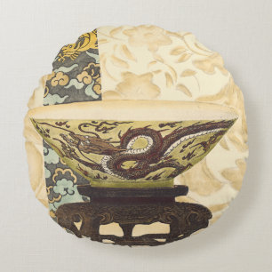 Coussins Ronds Tapisserie asiatique avec la conception de cuvette