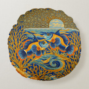 Coussins Ronds Tapisserie de style rétro Poisson Mandarin orange