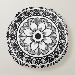 Coussins Ronds Tapisserie ronde en médaillon noir et blanc