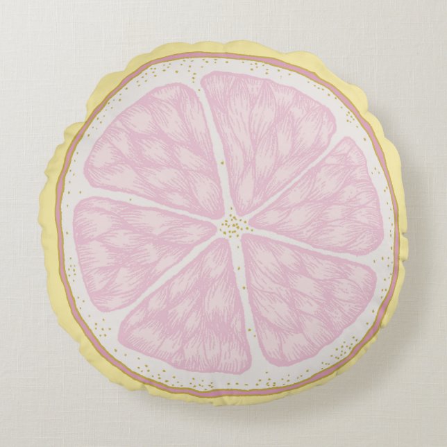 Coussins Ronds Tapisserie Ronde Tranche de Citron Rose (Devant)