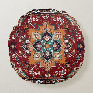 Coussins Ronds Tapisserie vintage persane en rouge rouille et sar