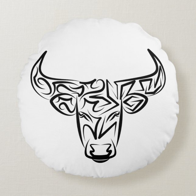 Coussins Ronds Taureau tribal noir et blanc / Ox (Devant)