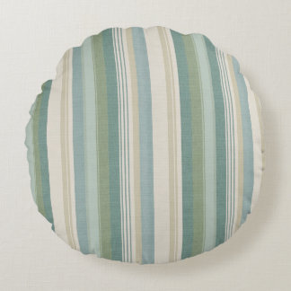 Coussins Ronds Teal Blue Sage Green Tan Cream Rayures Classiques