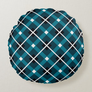 Coussins Ronds Teal & Navy Geometric Grid Pattern