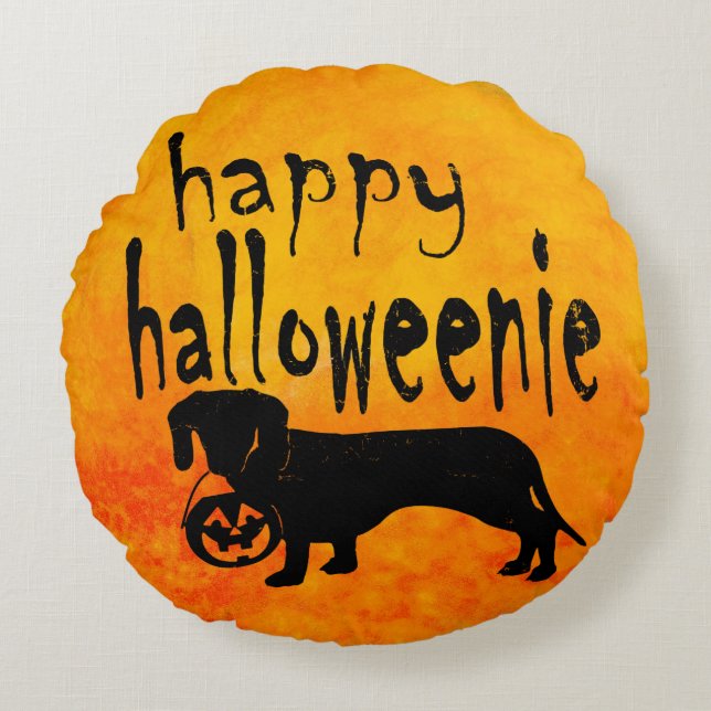 Coussins Ronds Teckel heureux de Halloweenie (Devant)