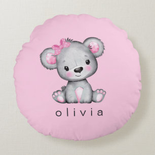 Coussins Ronds Teddy Bear personnalisée Baby Girl rose