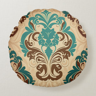 Coussins Ronds Teinte sarcelle et marron avec des fioritures en d