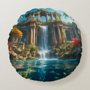 Coussins Ronds Temple Tropical Cascade Lac des Poissons