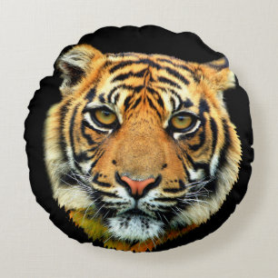 Coussins Ronds Tête d'animal Tigre sauvage sur fond noir