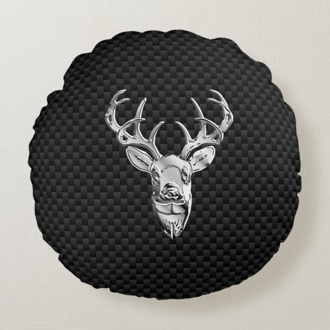 Coussins Ronds Tête de cerf d'argent en fibre de carbone (Devant)