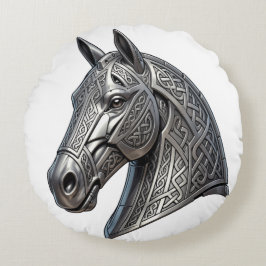 Coussins Ronds Tête de cheval en argent celtique majestueux avec