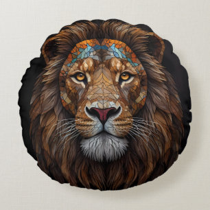 Coussins Ronds Tête de lion en mosaïque majestueuse