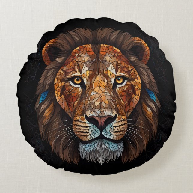 Coussins Ronds Tête de Lions avec effet mosaïque vitrail (Devant)