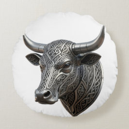 Coussins Ronds Tête de taureau en argent Viking celtique