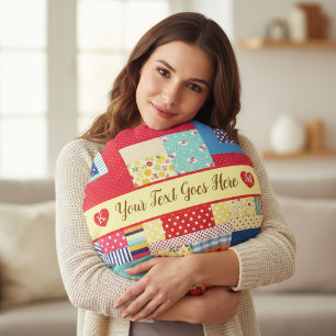 Coussins Ronds Texte personnalisé Saint-Valentin   Patchwork colo
