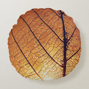 Coussins Ronds textile à feuille Brown et blanche