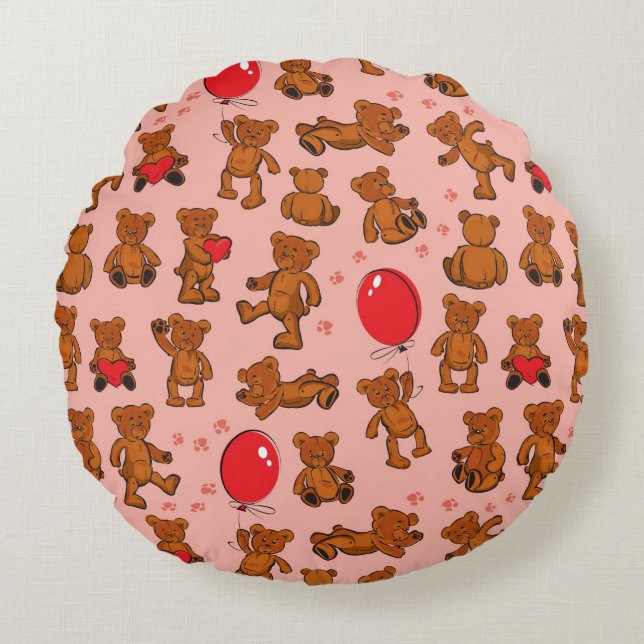 Coussins Ronds Texture avec le nounours, coeurs (Devant)