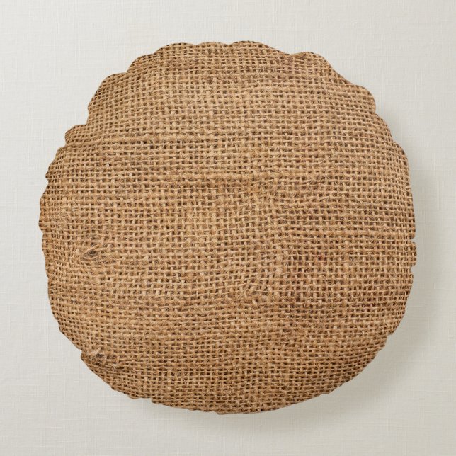 Coussins Ronds Texture Brown du sac de tissu Burlap (Devant)
