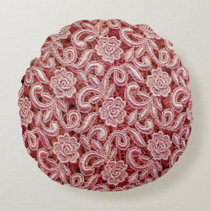 Coussins Ronds Texture de dentelle rose fine avec vin magnifique 