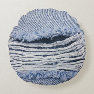 Coussins Ronds Texture de jean bleu clair torn