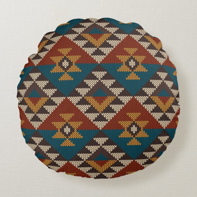 Coussins Ronds Texture de laine aztèque Tribal. (Devant)