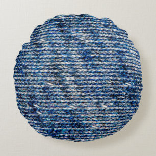 Coussins Ronds Texture de laine de tricot bleu