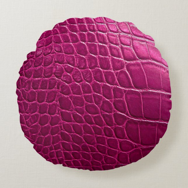Coussins Ronds Texture de peau de crocodile rose (Devant)