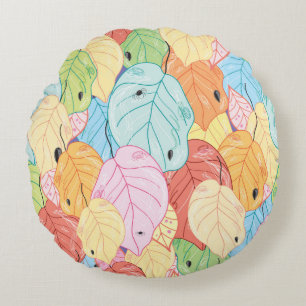 Coussins Ronds texture des feuilles aux couleurs vives