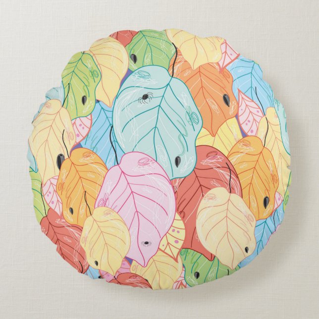 Coussins Ronds texture des feuilles aux couleurs vives (Devant)