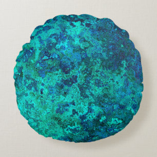 Coussins Ronds Texture marbre pierre bleu et turquoise naturel