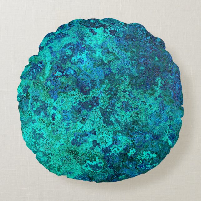 Coussins Ronds Texture marbre pierre bleu et turquoise naturel (Devant)