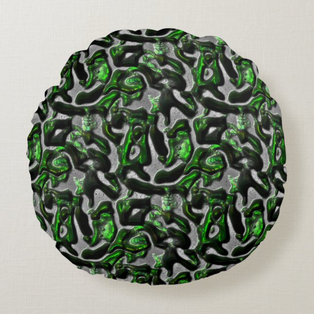 Coussins Ronds Texture verte de chaux attrayante gravée en gris (Devant)