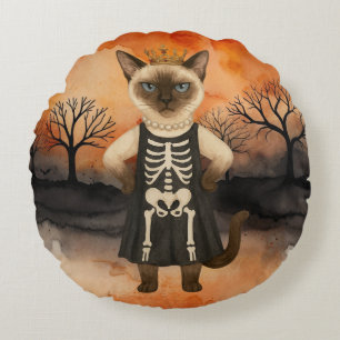 Coussins Ronds Thème Halloween pour les amoureux de chats siamois
