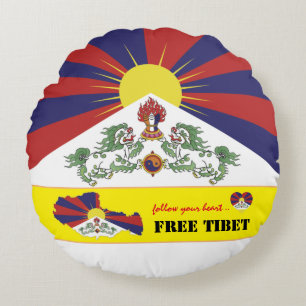 Coussins Ronds Tibet libre, drapeau tibétain, Caricature / Tibet