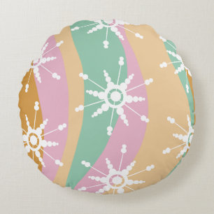 Coussins Ronds Tie Dye Liquide Retro Super Noël Beige Vert