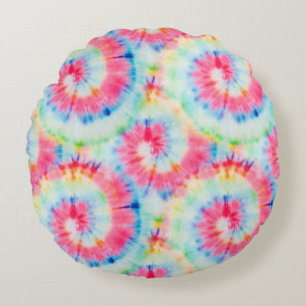 Coussins Ronds Tie Dye Spiral, aquarelle art.