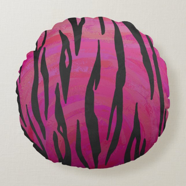 Coussins Ronds Tiger rose chaud et noir (Devant)