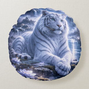 Coussins Ronds Tigre Blanc Gardien – Force Silencieuse et Douceur