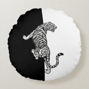 Coussins Ronds Tigre noir et blanc